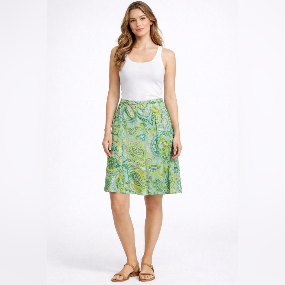 Banana Republic Silk Paisley Skirt Green Blue Flowy A-Line Size 4